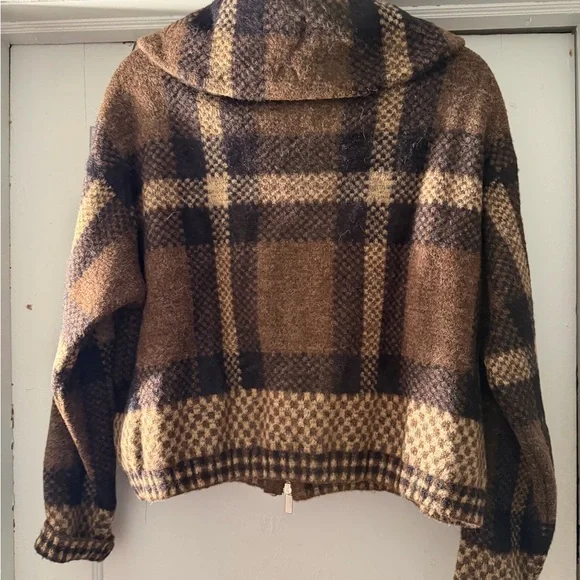 Zara Checkered Wool Jacket in Brown and Black - Picture 3 of 4